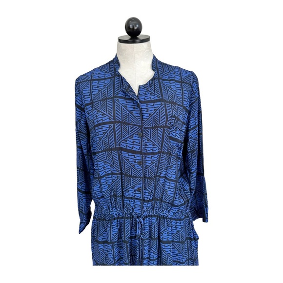 Lucky Brand Shirt Mini Dress Blue Black Geometric Tie Waist 3/4 Sleeves Size 1X - Picture 3 of 10